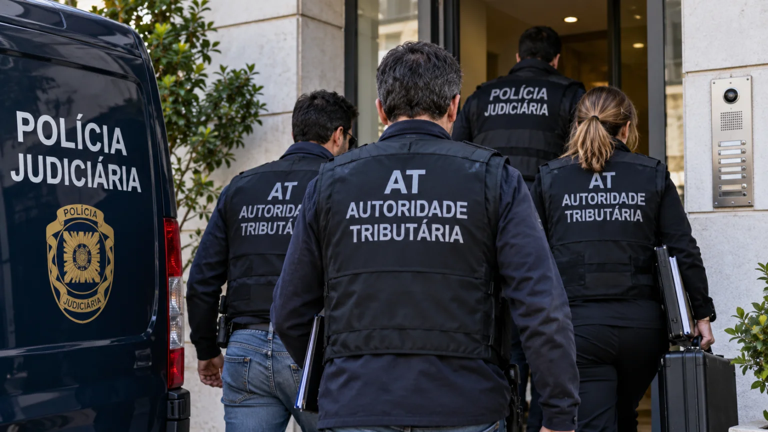 Portuguese tax and judicial police investigators conduct searches during a major VAT fraud investigation involving suspected losses of more than €100 million.