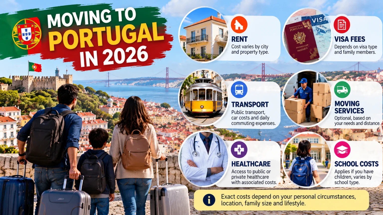 Moving to Portugal in 2026 can involve rent, visa fees, transport, moving services, healthcare and school costs, depending on personal circumstances.